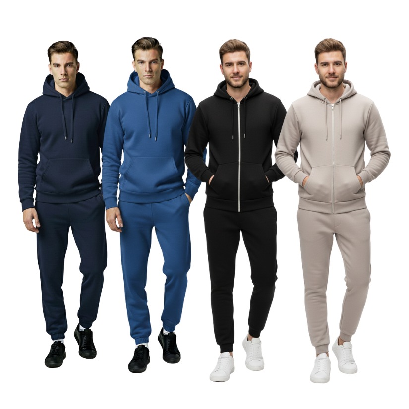 SKM Men's Plain Zipper Hoodie tracksuit set